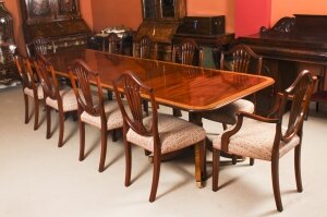Vintage Twin Pillar Mahogany Dining Table and 10 Chairs 20th C | Ref. no. A4266a | Regent Antiques