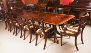 VintageTwin Pillar Flame Mahogany Dining Table with 12 Chairs 20th C