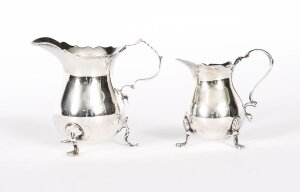 Antique Graduating Pair Victorian Sterling Silver Cream Jugs Chester 1864