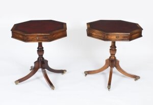 Vintage Pair Regency Revival Octagonal Drum Tables 20th C
