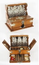 Antique 3 Crystal Decanter Oak Tantalus Dry Bar Games Compendium 19th C