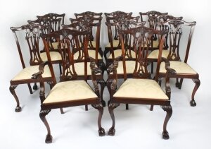 Antique Set of 14 Chippendale Revival Dining Chairs 20th Century