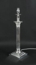 Antique Silver Plated Victorian Corinthian Column Table Lamp 19th C
