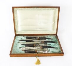 Antique English Victorian Silver Plated Antler Horn Carving Serving Set 19th C
