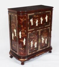 Vintage Japanese Burgundy Lacquered Cocktail Cabinet Dry Bar & Glasses 20th C