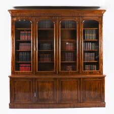 Antique Victorian Four Door Flame Mahogany Library Bookcase 19th Century
