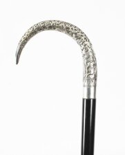 Antique Burmese Silver Ebonised Walking Stick Cane 19th C 91cm 36inches