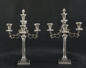 Antique Pair Edwardian Silver Plated 5 Light Candelabra Circa 1900
