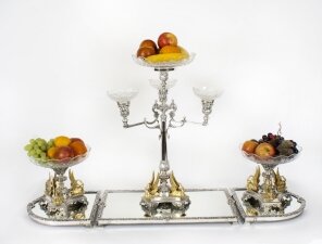 Antique English Silver Plate Cut Glass Surtout de Table set John Round 19th C