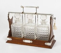 Antique Victorian English Silver Plated 3 Bottle Tantalus by Hobbs & Co C1870