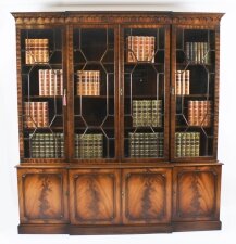 Vintage Flame Mahogany Breakfront Bookcase 20th Century