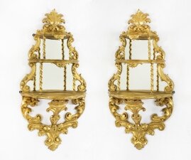 Antique Pair Rococo Giltwood Mirrored Wall Brackets 19th Century