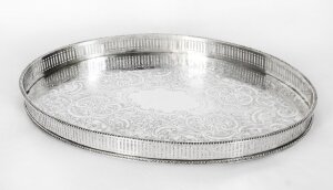 Vintage Oval Silver Plated Gallery Tray 20th C