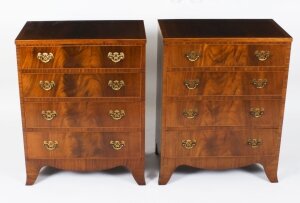 Antique Pair of Flame Mahogany Bedside Chests Cabinets Circa 1900