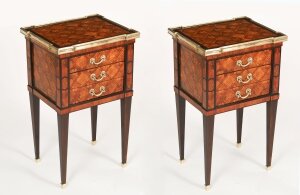 Antique Pair French Parquetry Bedside Cabinets 19th Century