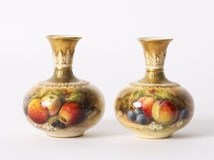 Antique Pair Miniature Royal Worcester Porcelain Vases William Ricketts 1925