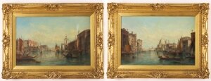Antique Pair Oil Paintings Grand Canal Venice Alfred Pollentine 19th C