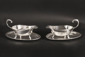 Antique Pair English Silver Plated Sauce Boats on Stands Circa 1910