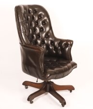Vintage English Hand Made Leather Directors Desk Chair Mid 20th C