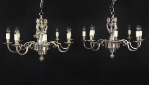 Antique Pair of English Silver Plated Chandeliers Circa 1920 20th C