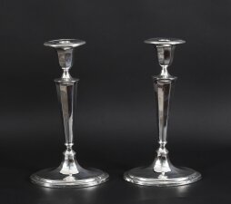 Antique George III Pair Old Sheffield Silver Plated Candlesticks C1790