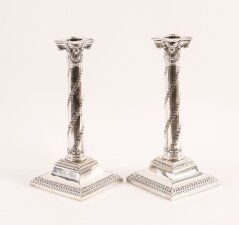 Antique Pair Old Sheffield Silver Plated Candlesticks Circa 1775 18th C