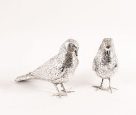 Antique Pair of Silver Plate Bronze Table Doves Circa1900