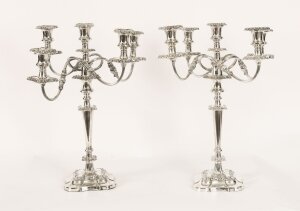 Antique Pair Large Five Light Silver Plate Candelabra by Mappin & Webb 19th C