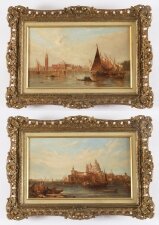Antique Pair Oil Paintings Doges Palace & Dogana Venice Alfred Pollentine 19th C Antique Pair Oil Paintings Doges Palace & Dogana Venice Alfred Pollentine 19th C