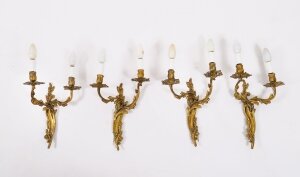 Antique Set of 4 French Rococo Style Ormolu Wall Lights C1870