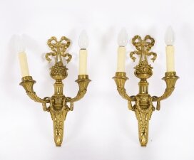 Antique Pair of French Louis Revival 2 Branch Ormolu Wall Lights C1860