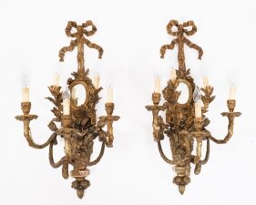 Vintage Monumental Pair Ormolu Twin Branch Wall Lights Sconces mid 20th C