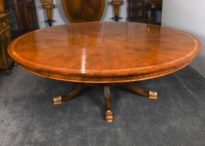 Vintage 7ft6& 34 Diameter Flame Mahogany Regency Revival Dining Table Mid 20th C