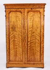 Antique English Flame Satinwood Two Door Wardrobe 19th Century Antique English Flame Satinwood Two Door Wardrobe 19th Century