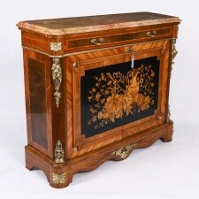 Antique French Floral Marquetry Marble Topped Side Cabinet Circa 1900