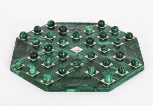 Antique Art Deco Malachite Solitaire Board & Marbles C1930