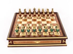 Vintage Faberge Walnut Amboyna Marble & Malachite Chess Set 20th C | Ref. no. A4675 | Regent Antiques