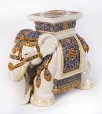 Vintage Glazed Pottery Elephant Garden Seat Stand Mid 20th Century