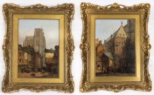 Antique Pair Architectural Views Oil Paintings Lewis J Wood Early 19th C 38x31cm Antique Pair Architectural Views Oil Paintings Lewis J Wood Early 19th C 38x31cm