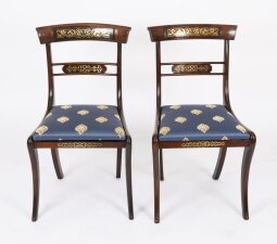 Antique Pair Regency Period Brass Inlaid Bar Back Chairs 19th C C1820