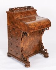 Antique Victorian Burr Walnut Pop Up Davenport Desk C1860 19th C