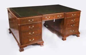 Antique Victorian Burr Walnut Partners Pedestal Desk Circa 1900 178x124cm