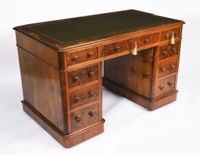 Antique Victorian Burr Walnut Twin Pedestal Desk C1860 19th C