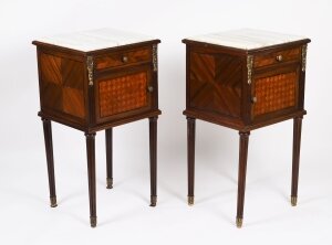 Antique Pair French Parquetry Bedside Cabinets Chests 19th Century Antique Pair French Parquetry Bedside Cabinets Chests 19th Century
