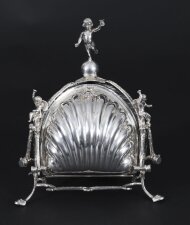 Antique Silver Plate Triple Shell Shaped Biscuit Box Circa 1900