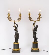 Antique Pair Fine French Bronze & Ormolu Two Light Candelabra 19th C Antique Pair Fine French Bronze & Ormolu Two Light Candelabra 19th C