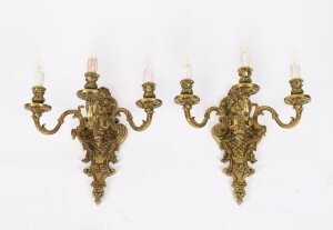 Antique Pair of French Louis Revival 3 Branch Ormolu Wall Lights C1900