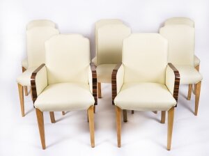 Antique Set 8 Art Deco Burr Walnut Cloud Back Chairs Epstein Circa 1920