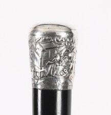 Antique Silver & Malacca Chinese Walking Stick Cane 19th C 92cm 36inches