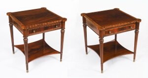 Vintage Pair Flame Mahogany Occasional Tables with Slides & Drawers 20th C Vintage Pair Flame Mahogany Occasional Tables with Slides & Drawers 20th C